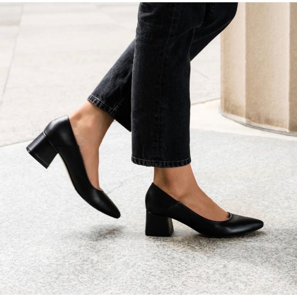 NIB Nisolo Fiorela Mid Heel Black Leather Size 7.5